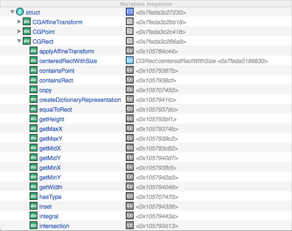 CGRect methods in CodeFlow Variable Inspector